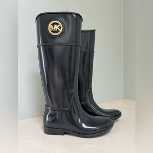 NWOT Micheal Kors knee rain boots.  Black with gold logo